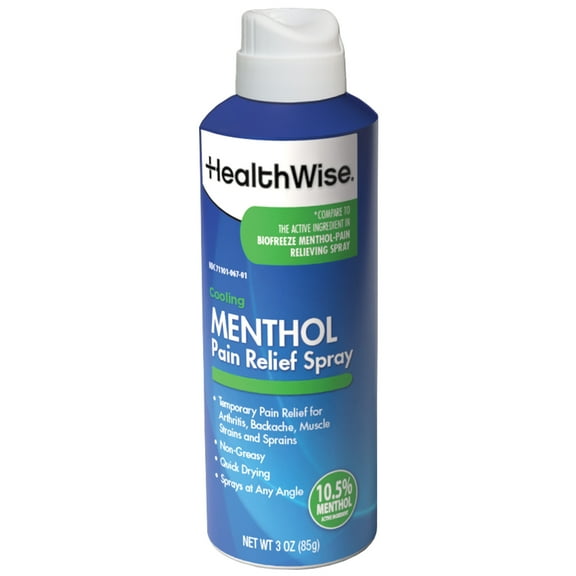 HealthWise 10.5% Menthol Pain Relief Spray | Cold Hot Sensation | 3 oz. 85 mL | Non-Greasy Formula | Immediate Penetrating Action | External Analgesic