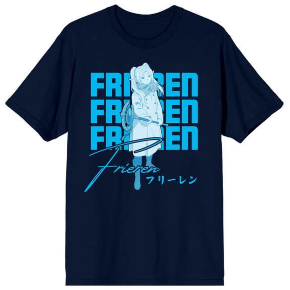 Frieren Beyond Journey's End Kanji Navy Blue Tee for Men-XS