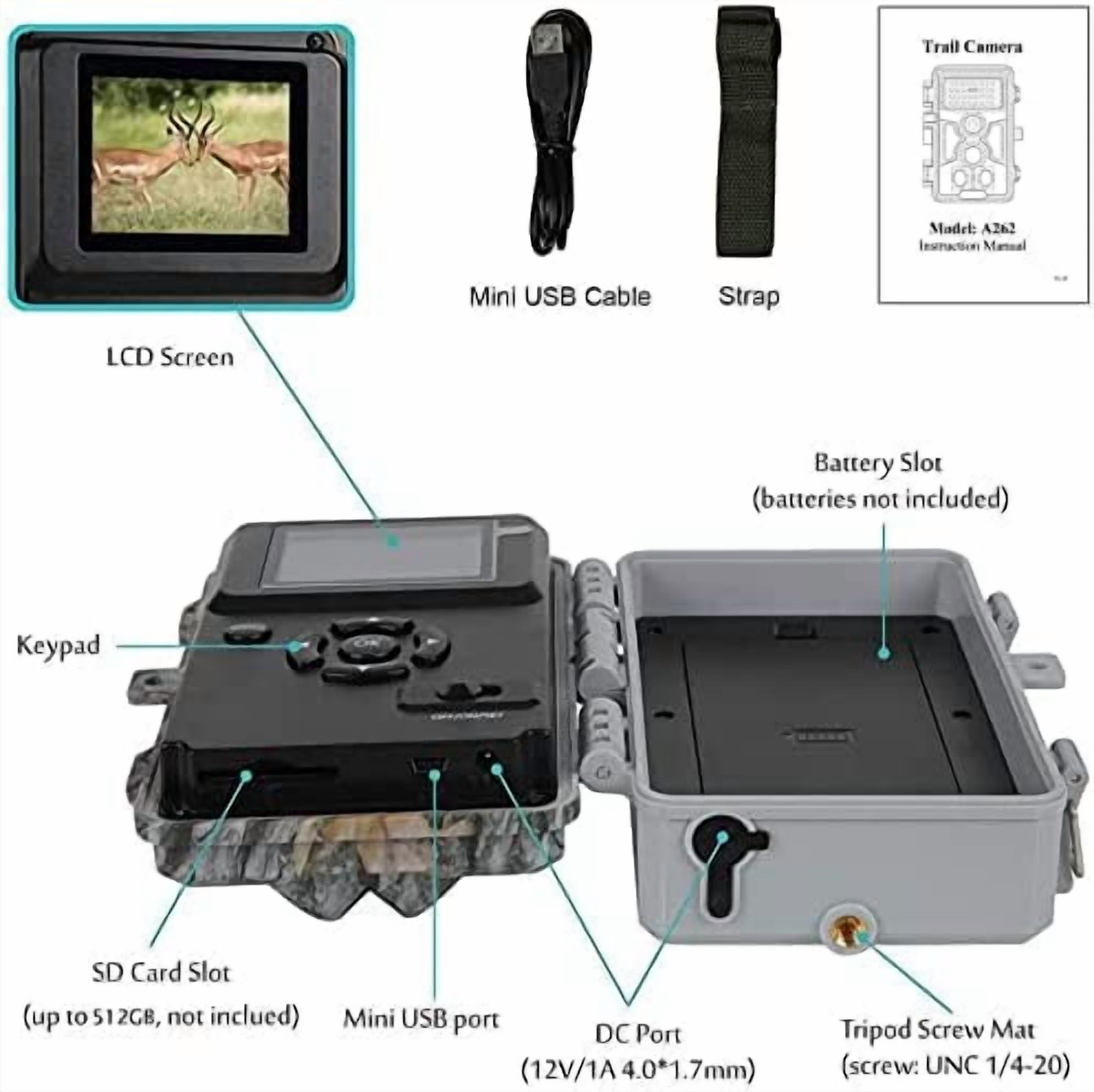 2-Pack 64MP Trail Cameras with 1296P HD Video, Night Vision No Glow, 0.1S Motion Activation, IP66 Waterproof - Ideal for Outdoor Wildlife Hunting & Home Security Surveillance-Brown