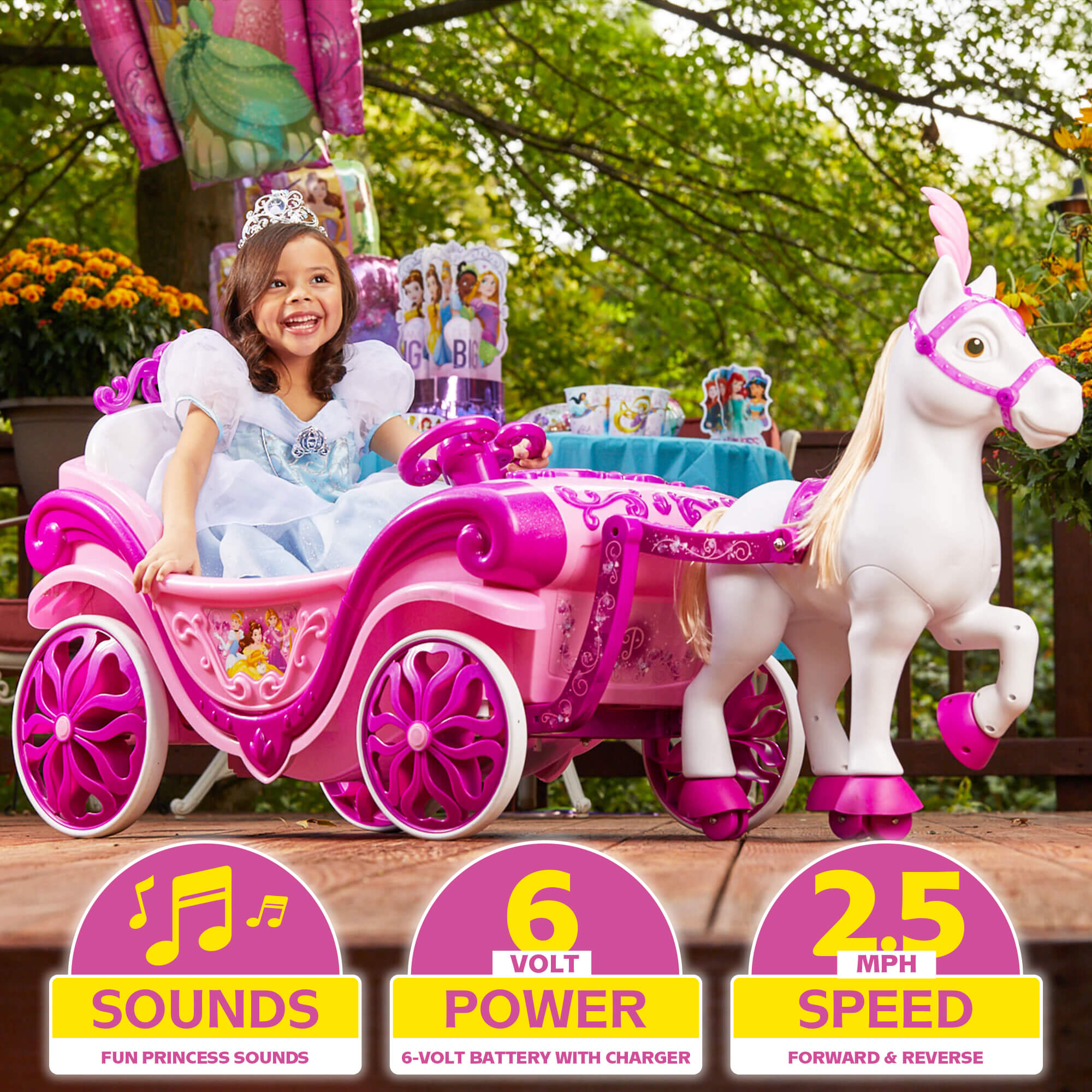 Disney Princess Royal Horse and Carriage Girls 6V Ride-On Toy, Ages 3+ Years by Huffy - image 3 of 13