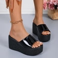 thumbnail image 2 of Xucatan Women's Patent Leather Wedge Mules, Peep Toe Espadrille Slippers with Woven Platform Sole, Chunky High Heel Sandals with Padded Insole, Versatile Solid Color Design for Summer Party Gift, 2 of 9