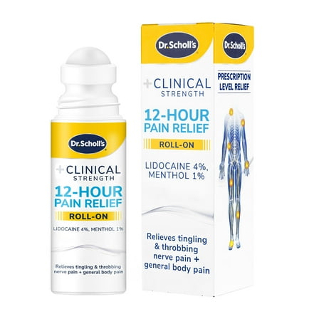 Dr. Scholl’s Clinical Strength 12-Hour Pain Relief Liquid Roll-On, 3 oz - 4% Lidocaine for Powerful Numbing, Instant Cooling Pain Relief with Menthol