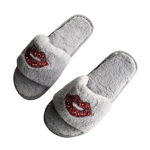 PADFRYBK Fall Slippers For Women Open Toe Slide Slippers Soft Upper Rhinestone Slippers Lip Deecor Indoor Slippers Daily Leisure Household Footwear
