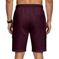 thumbnail image 4 of JTSRKL Men's Outdoor Cargo Shorts Solid Waffle Knit Drawstring Elastic Waist Multi Pocket Short Pants Lightweight Summer Beach Daily Casual Trunks Wine S, 4 of 7