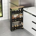 thumbnail image 3 of PetFurnishn Slim Rolling Storage Cart, 4-Tier Rolling Utility Cart, Wood Kitchen Storage Cart with Handle & Wheels, Narrow Rolling Shelving Unit for Kitchen Bathroom Laundry Small Places (Dark), 3 of 9