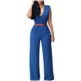 thumbnail image 2 of Simua Women's Sexy Casual Working Rompers Sleeveless V Neck High Waist Back Button Belt Long Jumpsuit, 2 of 5