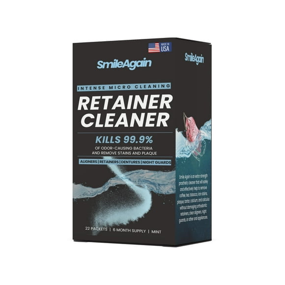 Smile Again Retainer Cleaner | 180 Cleanings (22 Pack/6 Month Supply) | For Clear Aligners, Dentures, Retainers, Mouth Guards & Night Guards - Cleaning Crystals, Mint