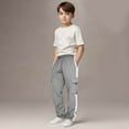 thumbnail image 2 of Lenpel Boys' Cargo Sweatpants Elastic Waist Drawstring Color Block Straight Leg Athletic Pants Children Casual Trousers with Pockets(Gray,5-6 Years), 2 of 7