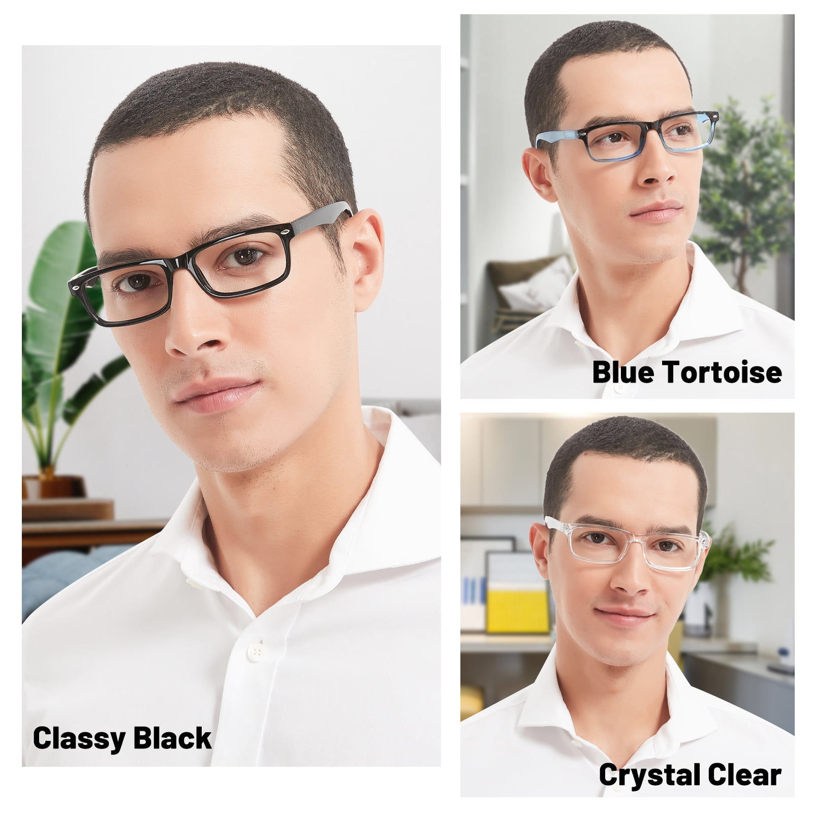 WEMOOTANTS 3 Packs 1.25 Reading Glasses for Men Rectangle Multicolor Readers 1.0 1.25 1.5 1.75 2.0 2.25 2.5 2.75 3.0 3.5 4.0 5.0 6.0