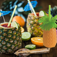 thumbnail image 4 of Luau Pineapple Palm Tree Sipper Bottles Cups with Straws, 22 ounces Luau Hawaiian Summer Beach Pool Parties Drinks Carrier - Pack of 2, 4 of 8