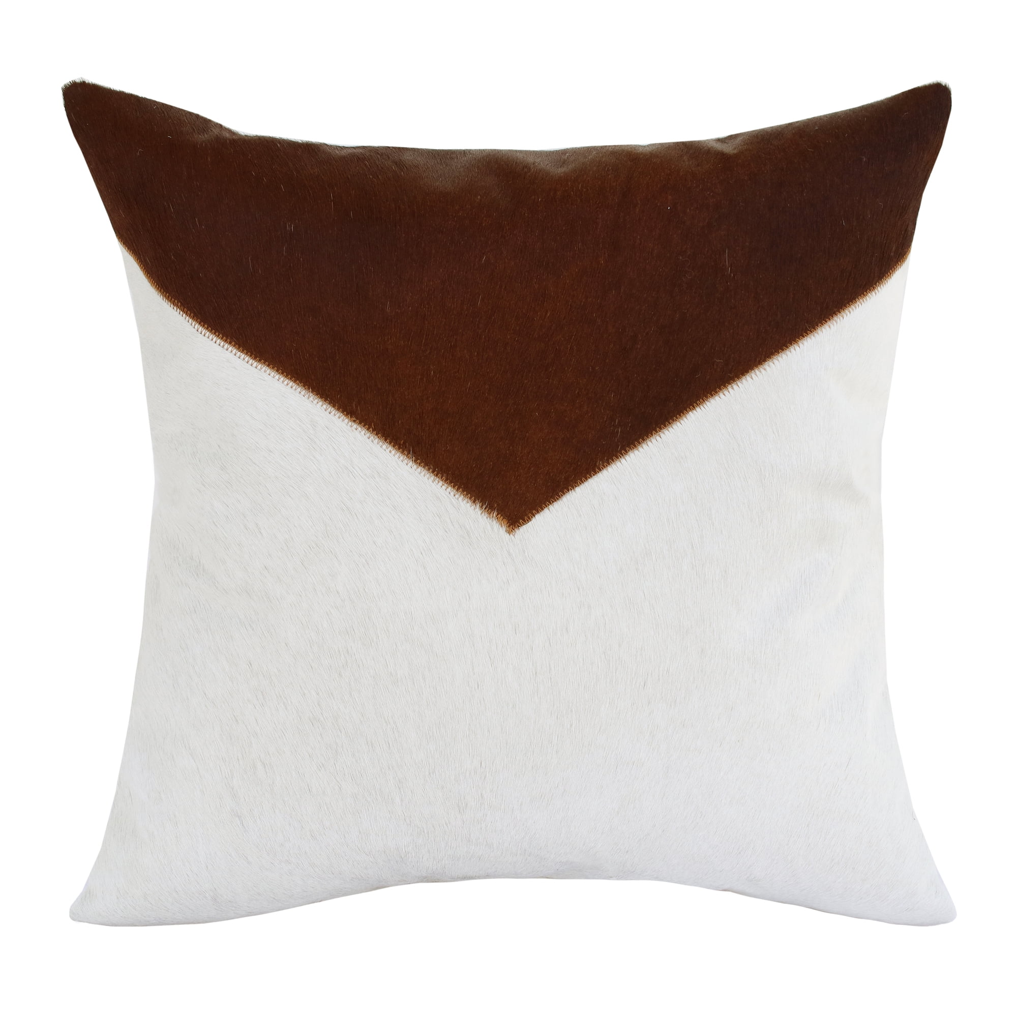 Ox Bay Brody 20" x 20" Ivory/Brown Geometric Faux Leather Hide Adult Decorative Throw Pillow