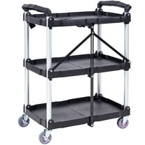 KFFKFF Foldable Utility Service Cart with Swivel Lockable Wheels 165lbs 3 Shelf