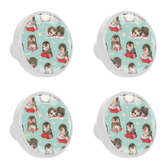 4 Pcs Penguin Knobs for Kitchen Cabinet Cupboard Dresser Bookcase Drawer Pulls Handles Round Home Decor