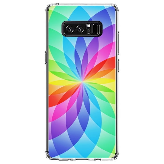 DistinctInk Clear Shockproof Hybrid Case for Samsung Galaxy Note 8 - TPU Bumper, Acrylic Back, Tempered Glass Screen Protector - Rainbow Star Geometric