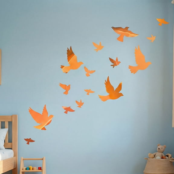 Animals Wall Decals Glow in the Dark, Girls Boys Waterproof Decoration for Living Room Wall Bathroom Toilet 3 Sets Orange Birds 11.4" x 7.9"
