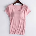 thumbnail image 3 of Womens T Shirts Summer Tops 2025 Short Sleeve Crewneck Padded Basic Tees with Built in Bra Tshirts Shirts for Women, 3 of 4