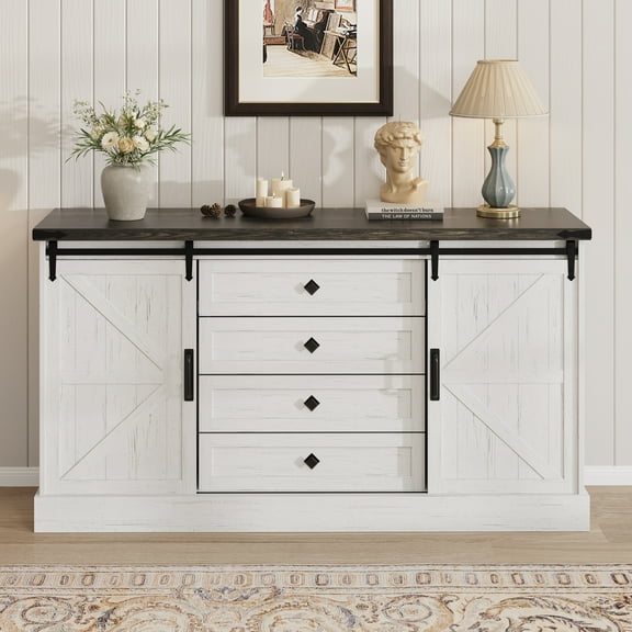 TV Stand for TVs up to 65", Farmhouse Entertainment Center with Storage Cabinets and Wood Barn Doors, TV Console Table for Living Room