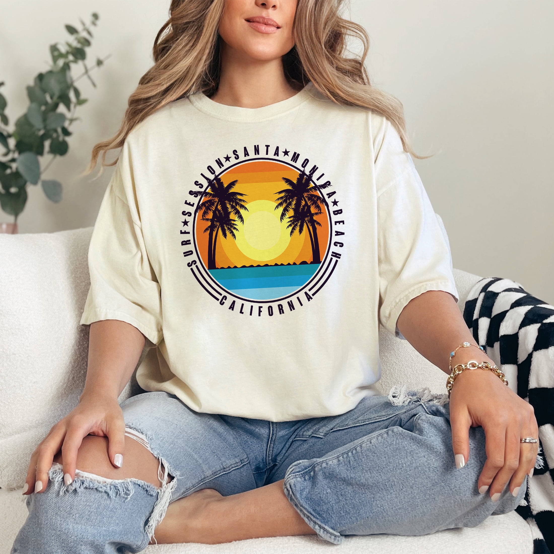 California Santa Monica Beach Surf Session, Ivory Comfort Colors T-Shirt, Large