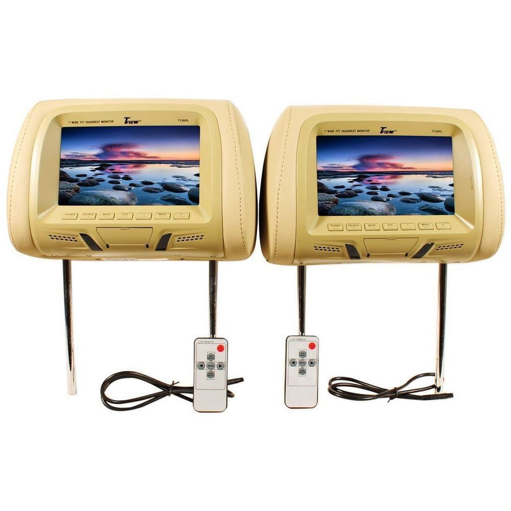 Tview T726PLTN 7" Tan Pair (2) LCD Car Headrest TV Monitor w/ IR