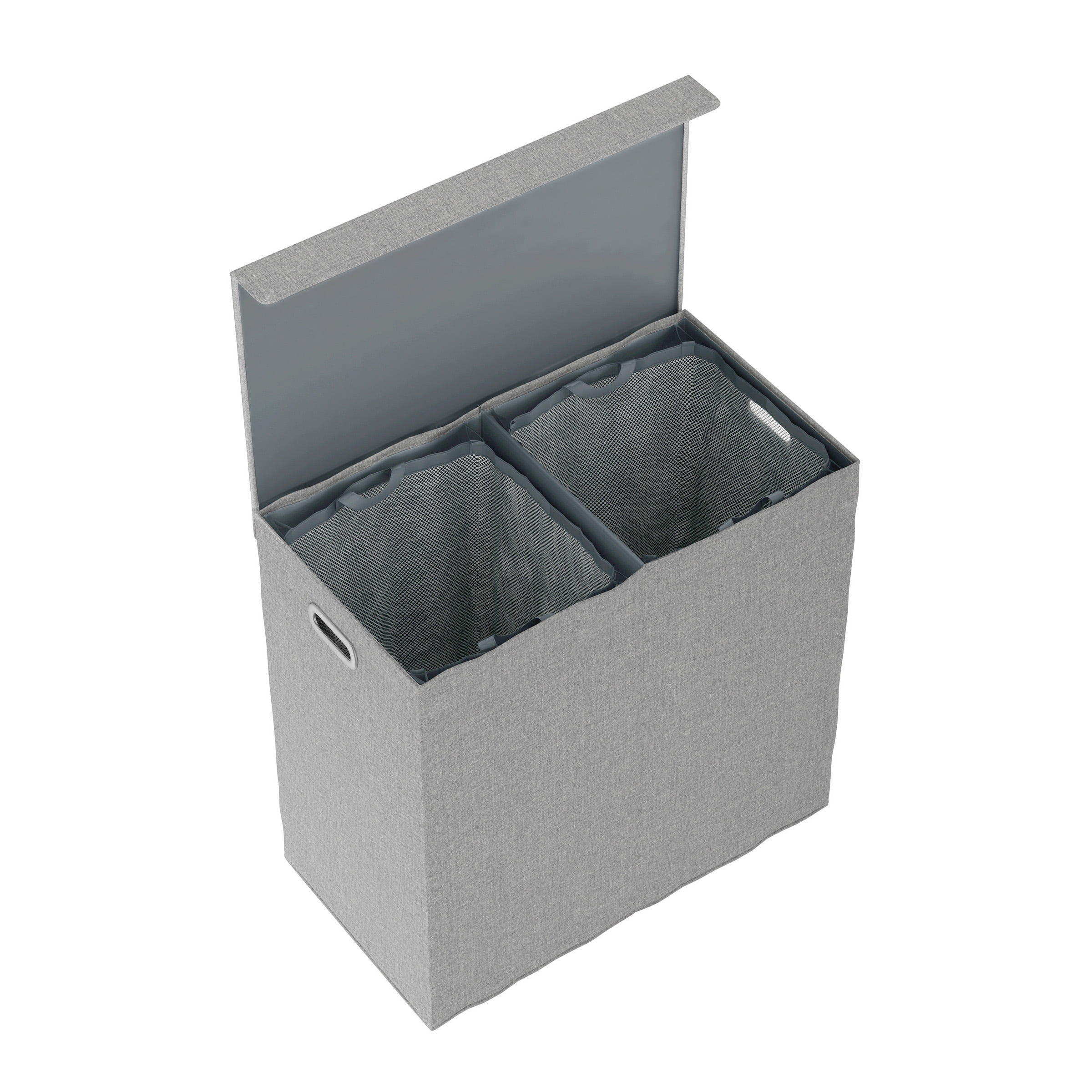 Lavish Home Two-Sided Fabric Laundry Hamper with Lid and Handles, Gray