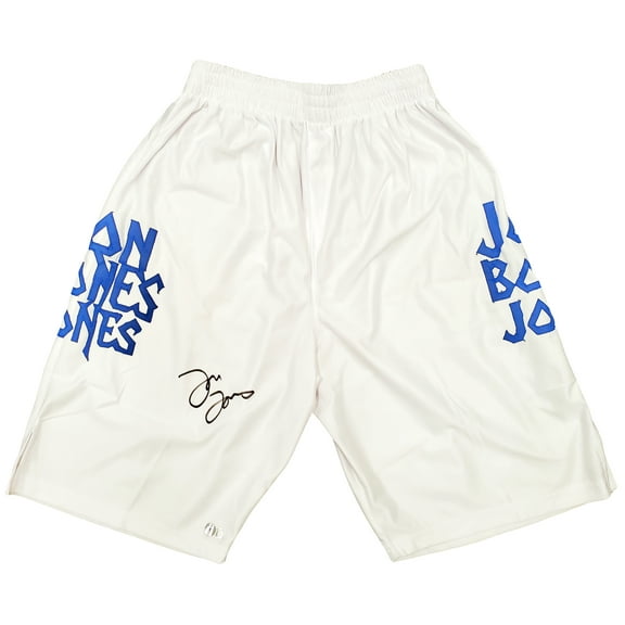 Jon Bones Jones Autographed White Boxing Trunks Beckett BAS QR 200323