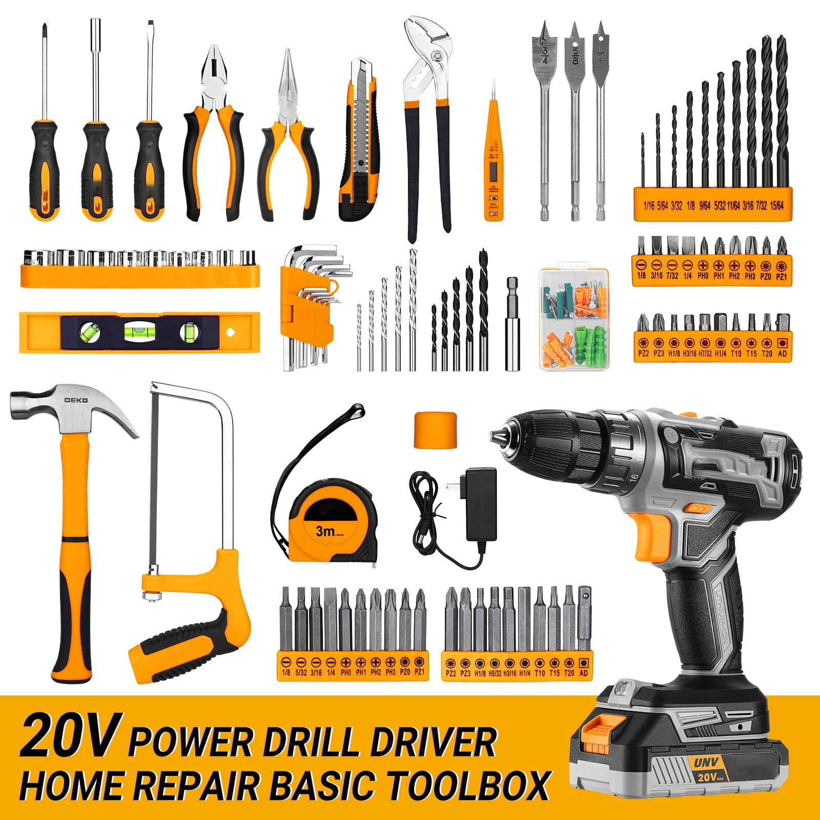 21V Cordless Drill Set, Impact Power Drill With 3/8 Inch Keyless Chuck, 18+3 Clutch Electric Drill With Work Light, Max Torque 45Nm, 2-Variable Speed & 2.0AH Batteries And Fast Charger