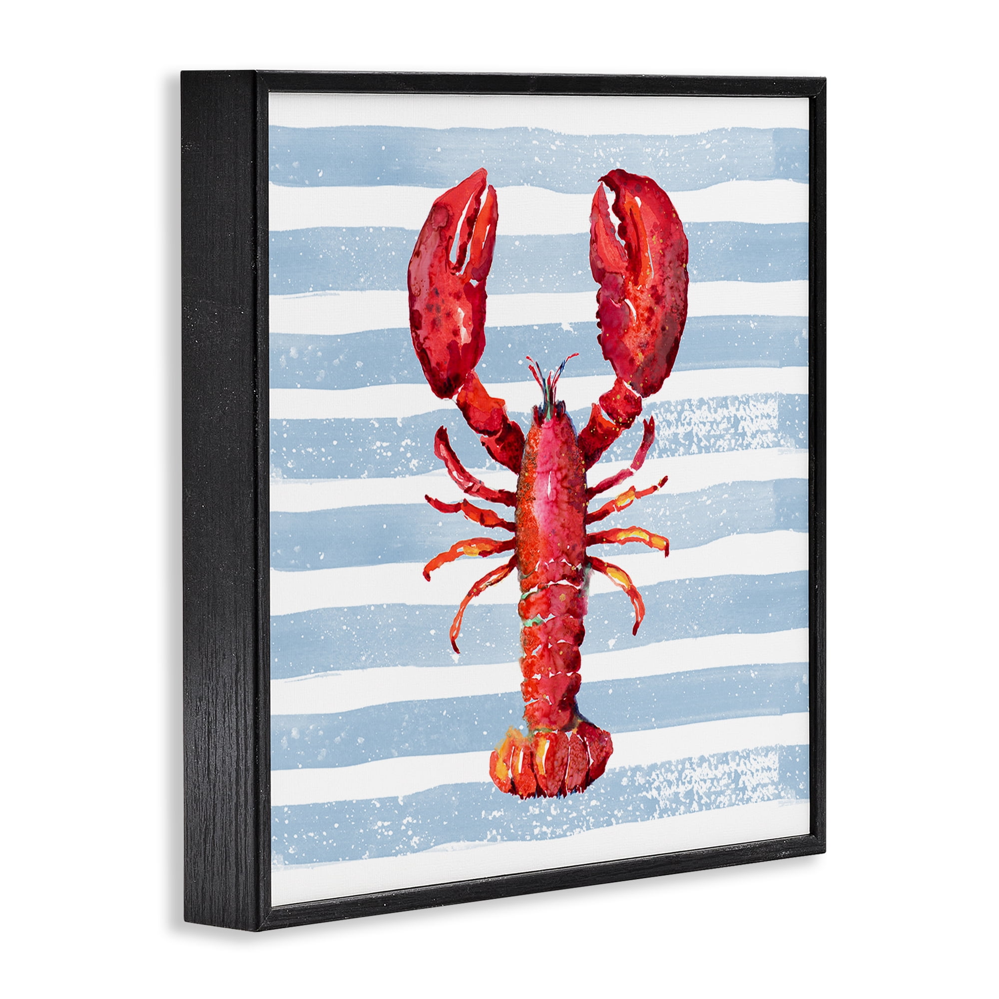 Stupell Industries Red Lobster on Blue Stripes Black Framed Giclee Art, design by Patricia Pinto