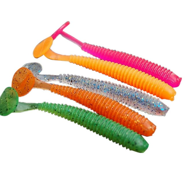 Maoww 10 Pcs Appâts de Poisson Souples en Silicone en Forme de T 9 Couleurs Aléatoires