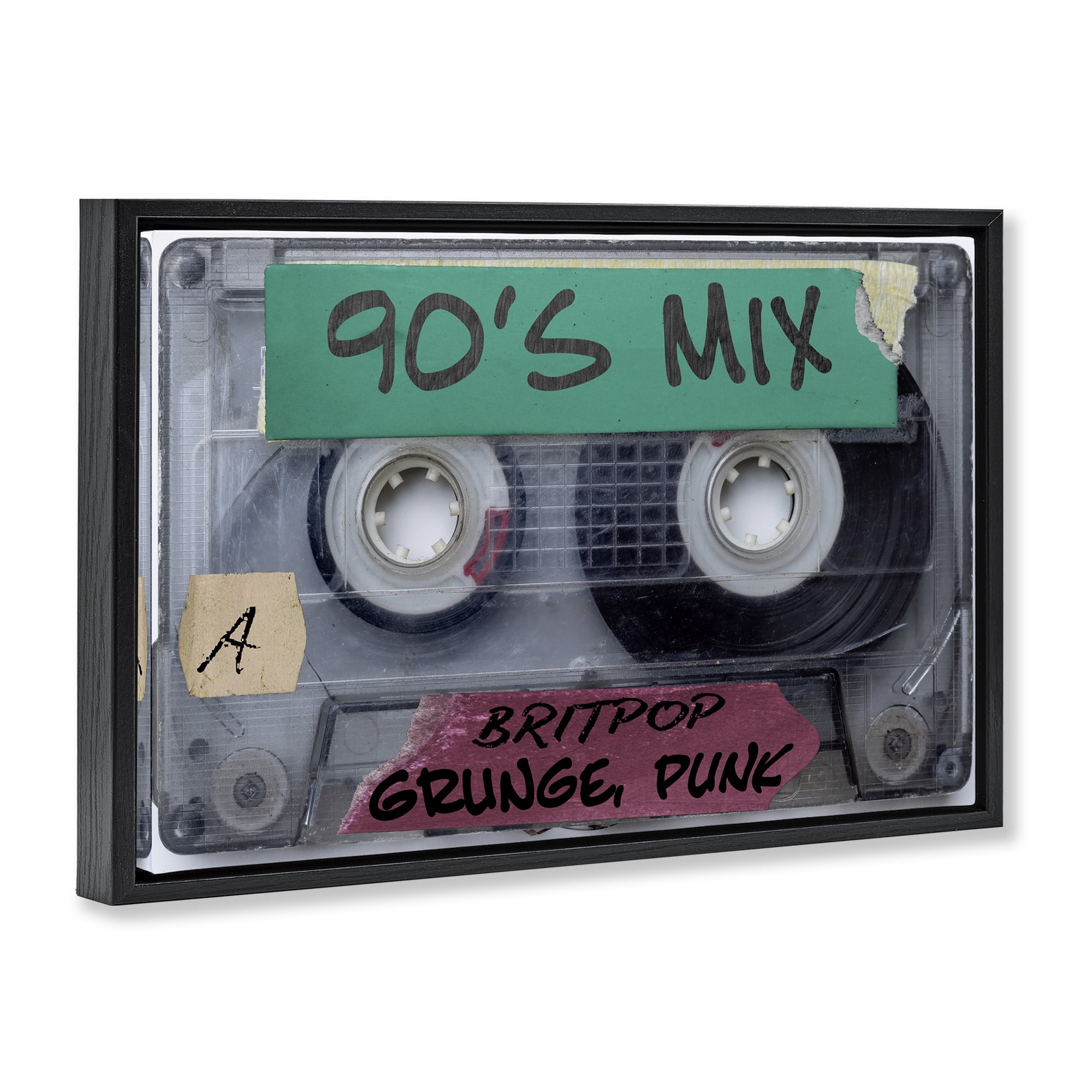 Stupell Industries Retro 90s Mix Cassette Black Framed Floater Canvas Wall Art, design by Annabelle Hall