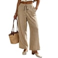 thumbnail image 2 of Ailaofu Women's Summer Striped Wide Leg Pants Drawstring Elastic Waist Casual Palazzo Trousers with Pockets Lightweight Loose Beach Pants for Vacation, 2 of 8