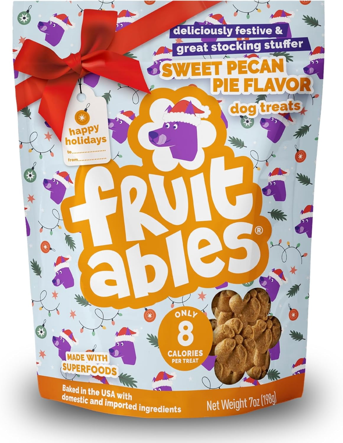Fruitables Holiday Dog Treat Variety Pack – 8 Bags (7 oz Each) – 4 Chicken & Cranberry + 4 Sweet Potato & Pecan – Natural, Low-Calorie Crunchy Dog Snacks – Limited Edition Seasonal Treat Value Pack