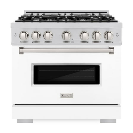 ZLINE 36 in. 5.2 cu. ft. Classic Gas Range with 6 Burner Cooktop and Convection Gas Oven in Stainless Steel with White Matte Door (CGR-WM-36)
