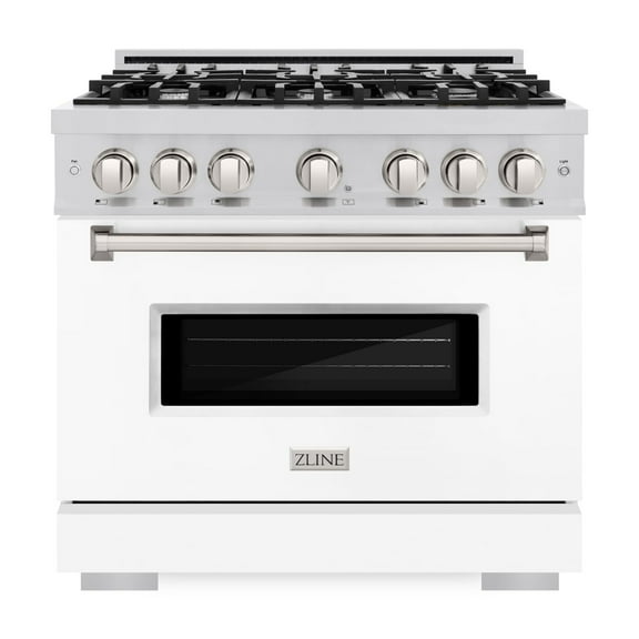 ZLINE 36 in. 5.2 cu. ft. Classic Gas Range with 6 Burner Cooktop and Convection Gas Oven in Stainless Steel with White Matte Door (CGR-WM-36)