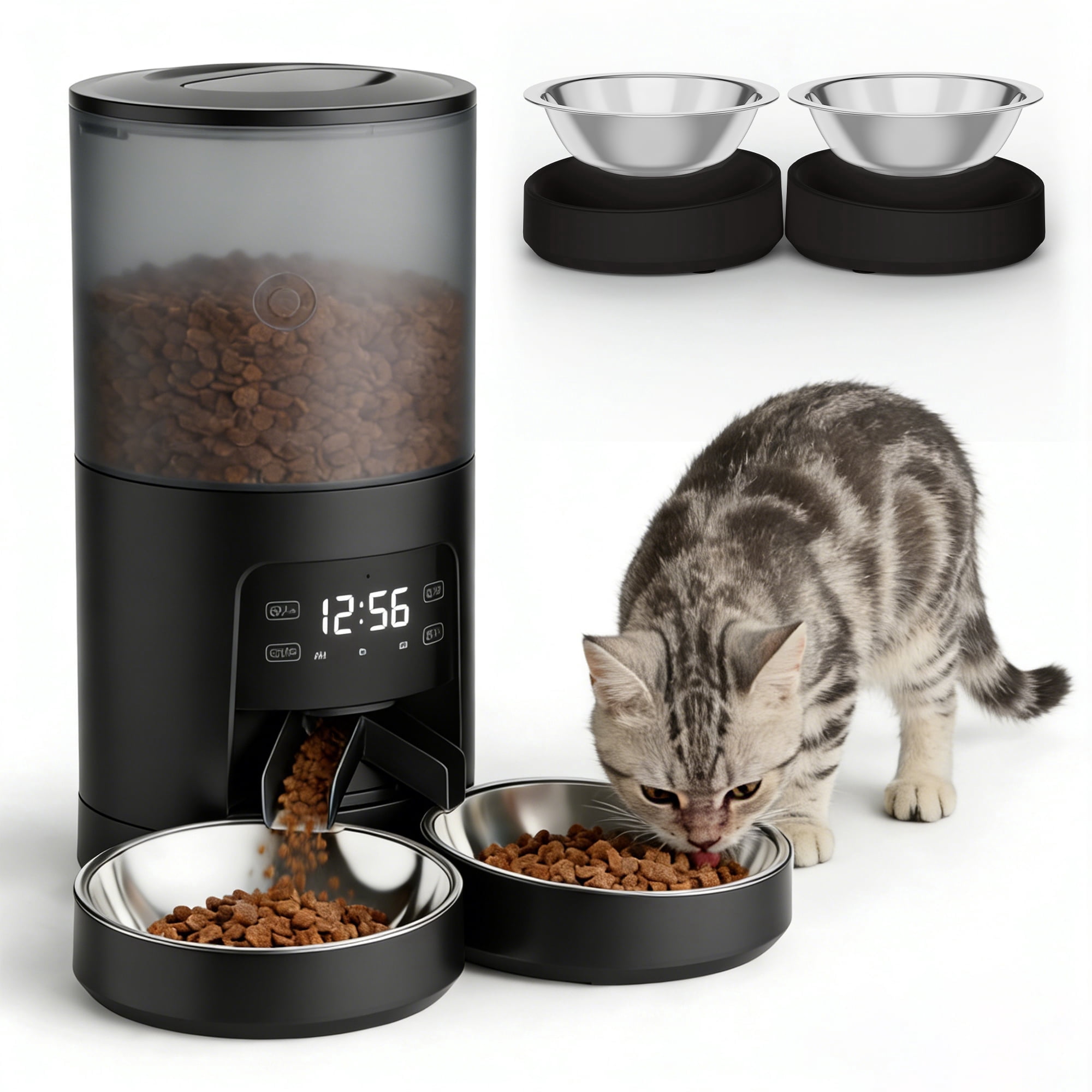 SHOUFTW 6L Automatic Pet Feeder for Cats & Dogs Timed Dry Food Dispenser with Portion Control Voice Recorder Dual Power Black