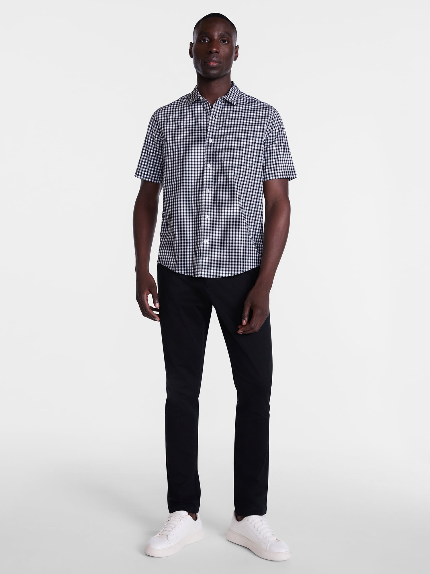 George Men's and Big Men's Modern Fit Poplin Button Up Shirt with Short Sleeves, Sizes XS-3XL