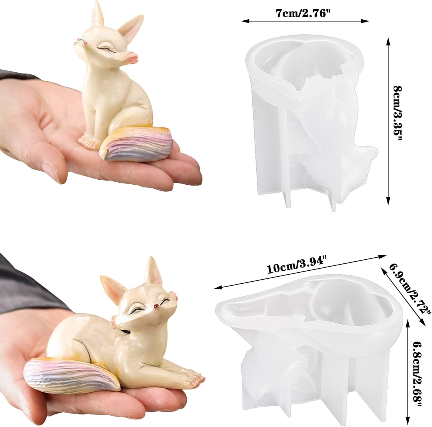 ABCISI 2Pcs Fox Resin Molds, 3D Animal Silicone Epoxy Molds, Lifelike Lovely Animal Silicone Mold for Resin Casting, DIY Craft, Home Office Cabinets Wall Desktop Decor