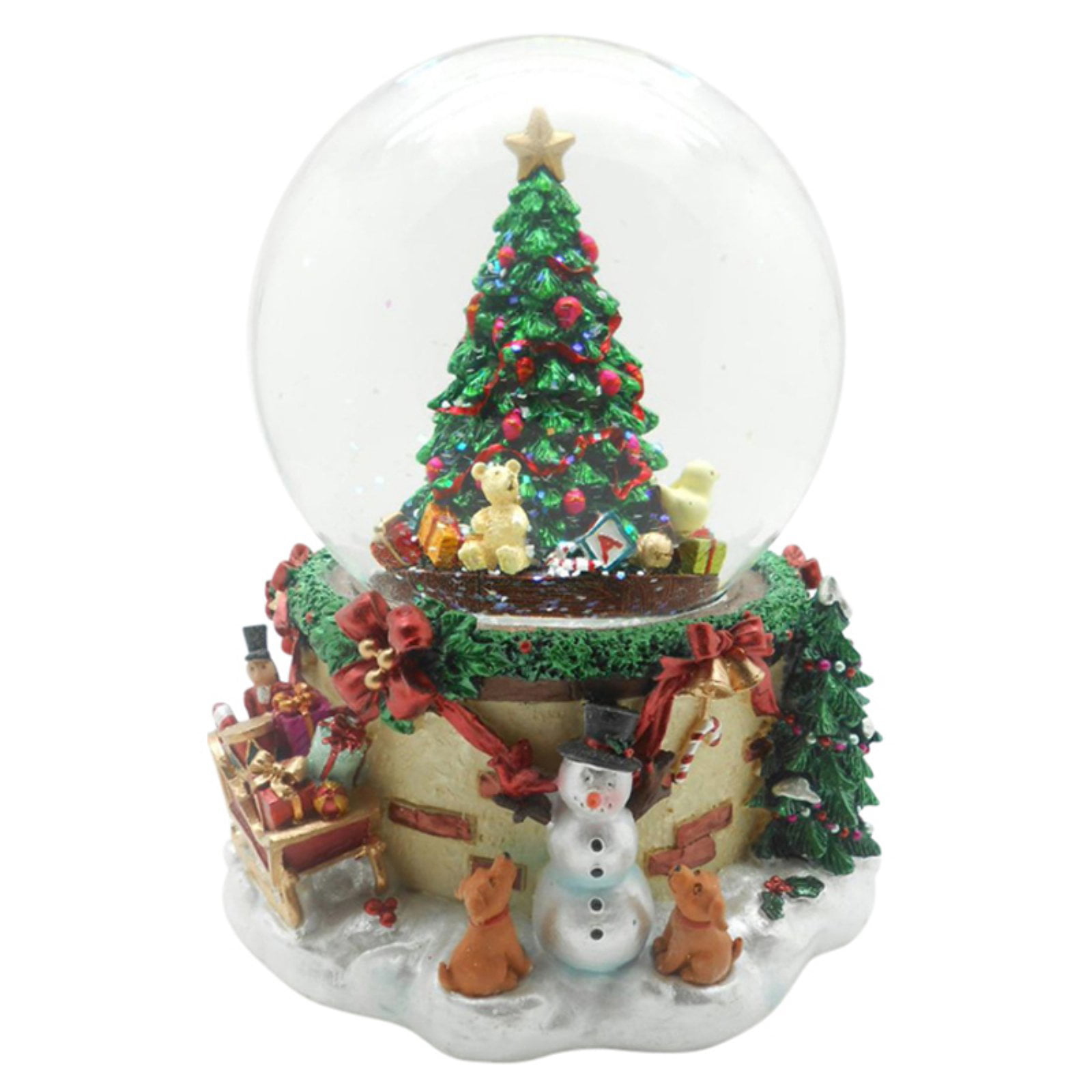 Santa Decorating Xmas Tree Wind Up Musical Snow Globe Ornament NEW 