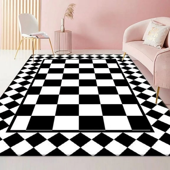 Plaid Carpet Living Room Pink Bedroom ration Colorful Checkerboard Rug Light Luxury Retro Lounge Clo