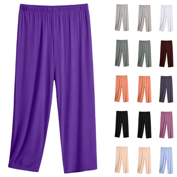 Women's Cotton Pajama Capris Plus Size Elastic Waist Soft Lounge Summer Pjs Bottoms Capri Pants Sleepwear (3XL, Purple)