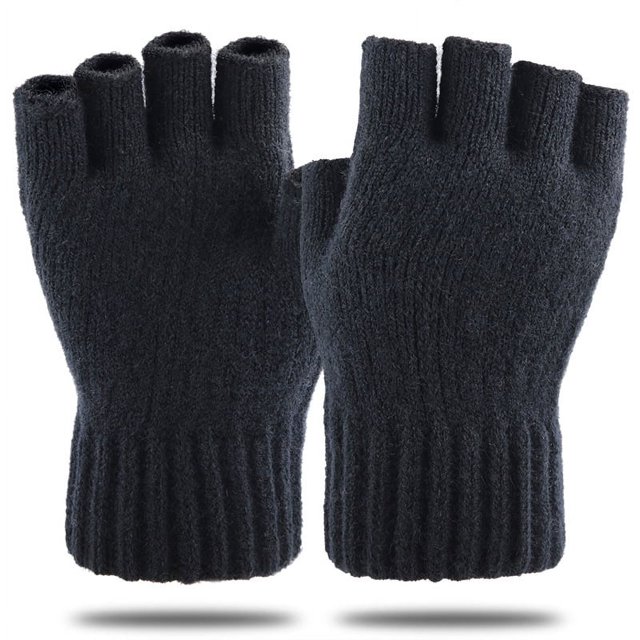 Guantes de invierno para pantalla táctil para hombre, cálidos para los dedos, acolchados, de lana jacquard, guantes tejidos para los dedos