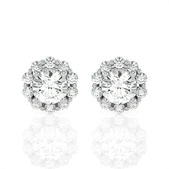 Diamond Club 1 Carat Lab Grown Diamond Stud Earrings in 14K White Gold – Round Halo Design (VS1 Clarity, F-G Color)