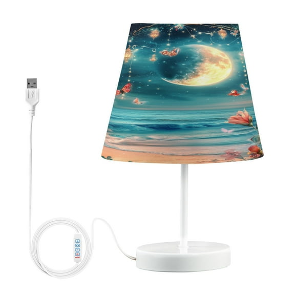 BZSMCE Table Lamp Creative Gardens Of Seaside Painting Simple Pattern Night Light