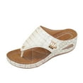 thumbnail image 3 of Women's Crocodile Print Wedge Heel Flip Flops, Plus Size Comfortable Open Toe Casual Wedge Sandals, 3 of 10