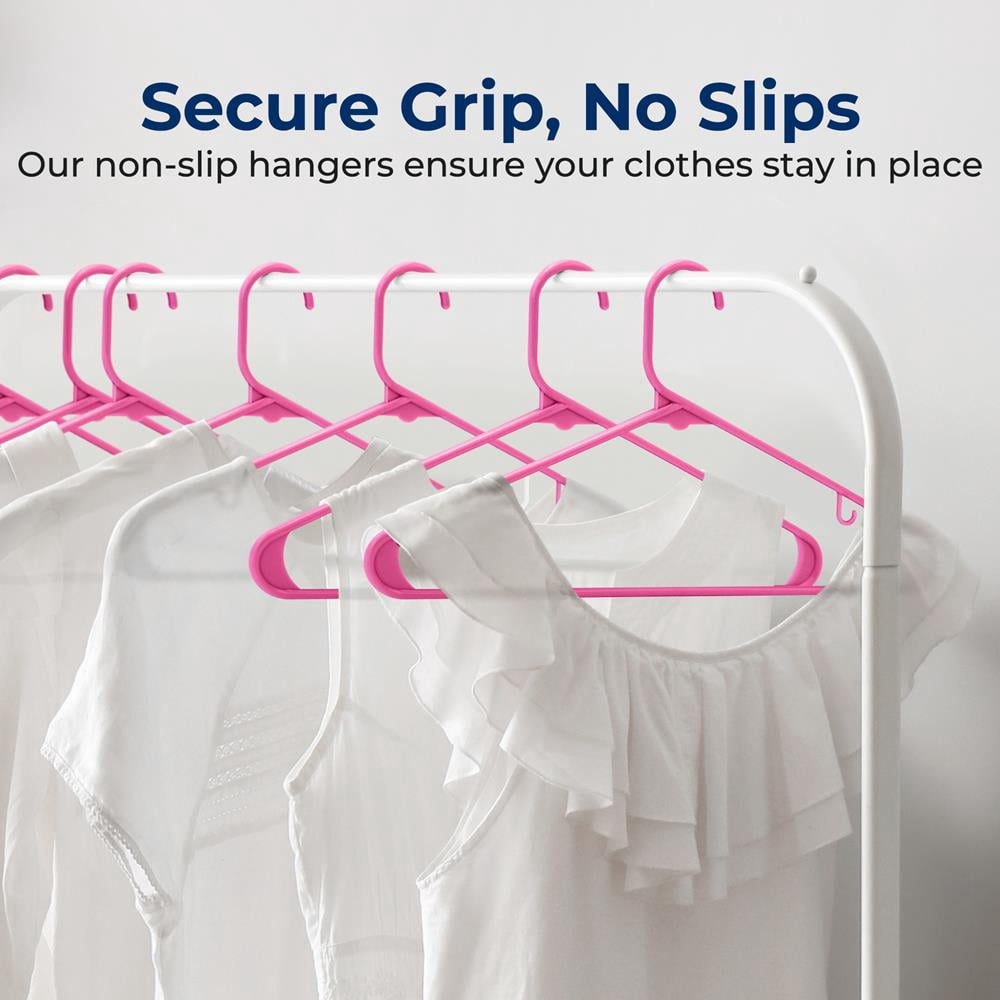 20 Pcs. Plastic Hangers - Non-Slip, Sturdy, and Heavy Duty Coat Set with 360° Swivel Hook for Clothes (Pink)