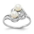 thumbnail image 1 of Solid 14k White Gold 4.5mm Freshwater Cultured Pearl VS Diamond Ring Band Size 7 (.04 cttw.), 1 of 6