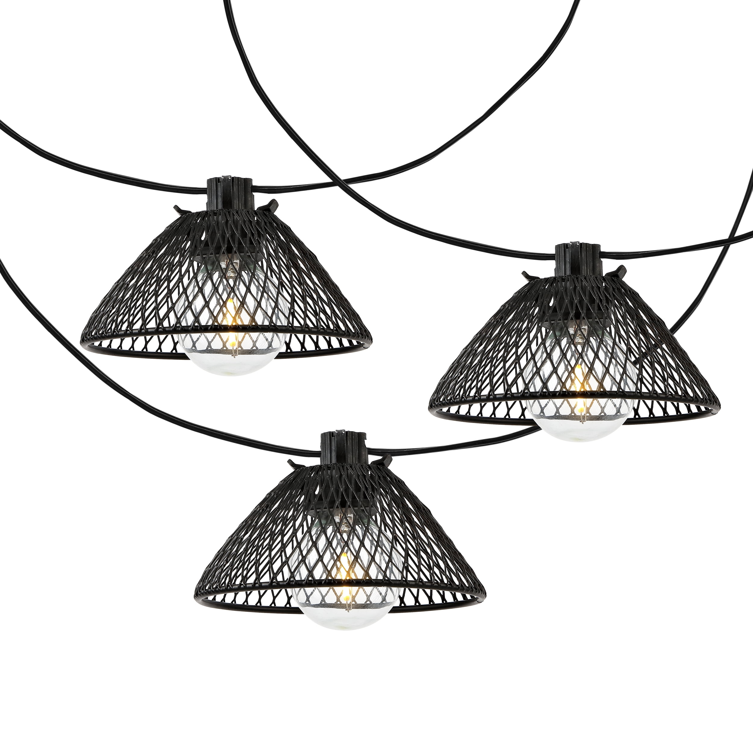 SAFAVIEH Junia 10-Light G40 Black Metal Outdoor String Light with Black Shade