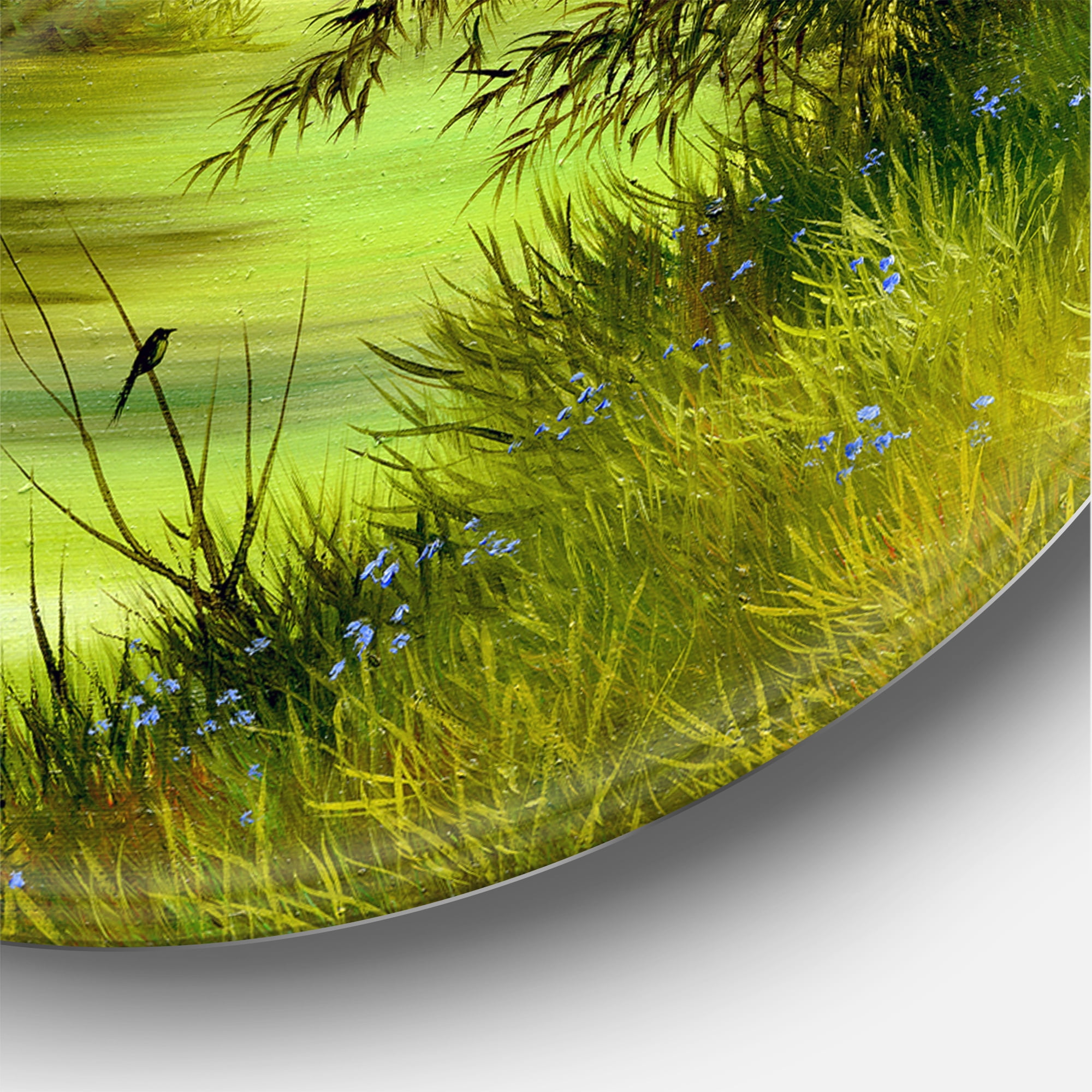 Designart 'Spring Trees With Green Pond' Country Circle Metal Wall Art 29x29 - Disc of 29
