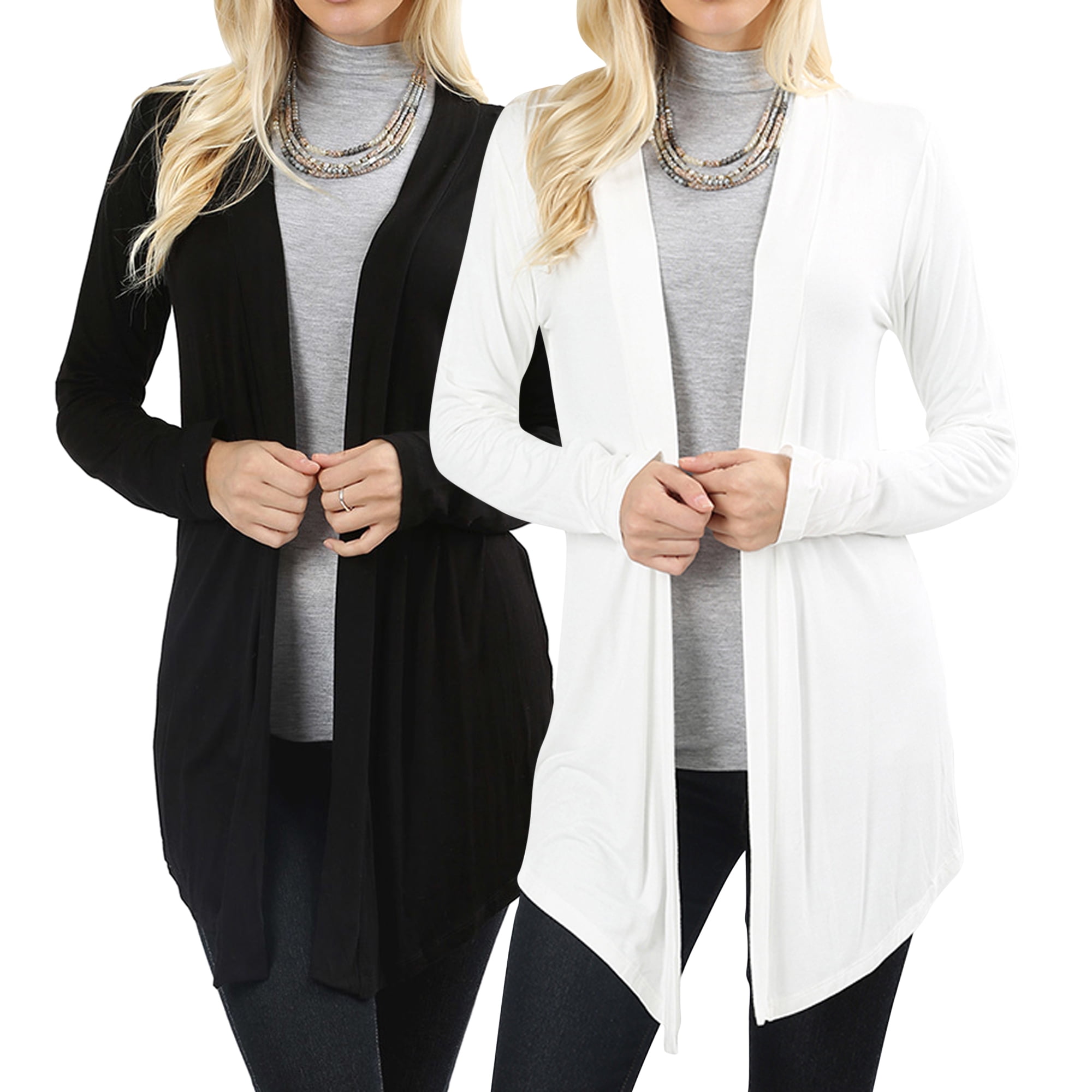 Women & Plus Draped Open Front Long Sleeve Flowy Light Cardigan (2PK