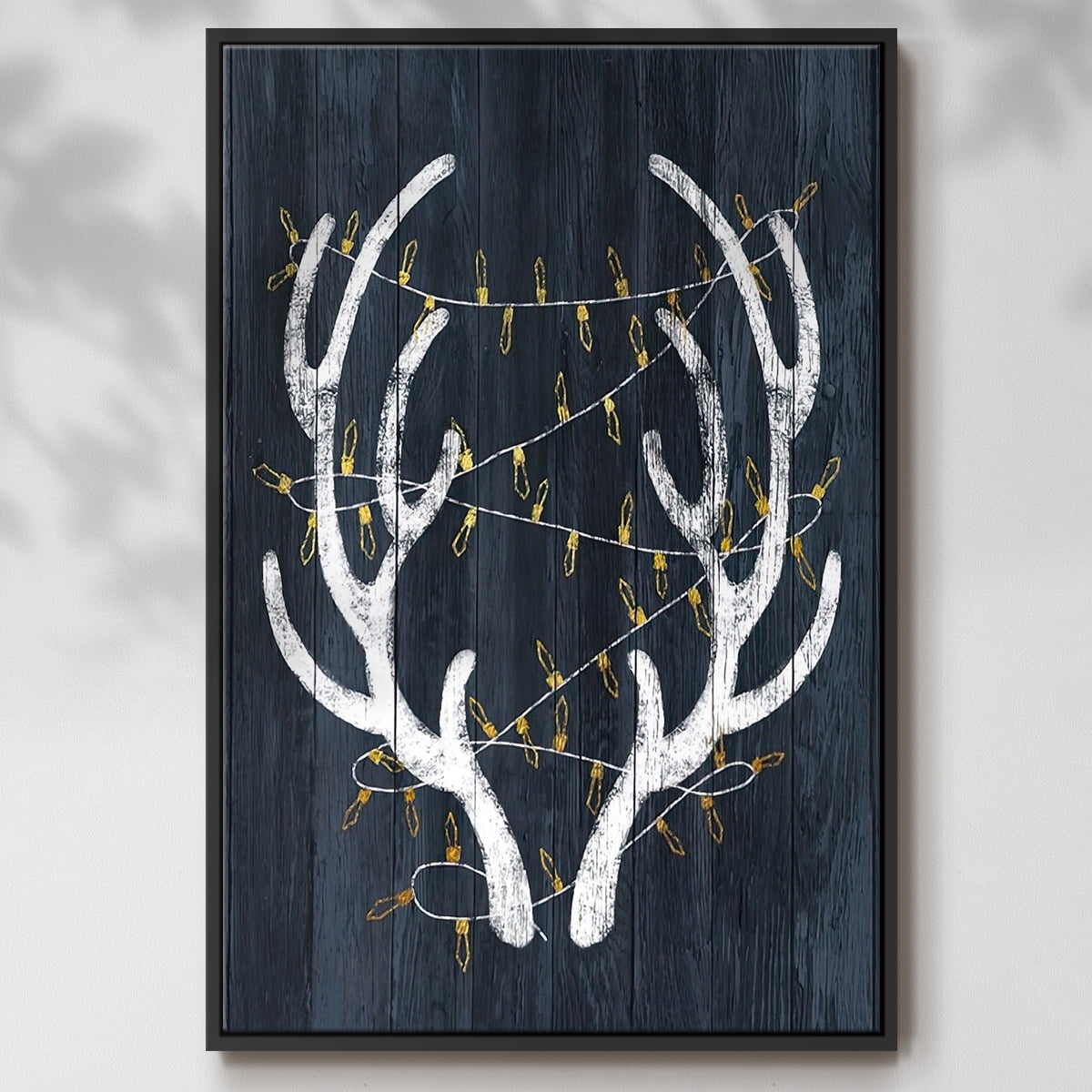 Antlers & Lights - Framed Gallery Wrapped Holiday Canvas - 25 x 37 - Black Frame