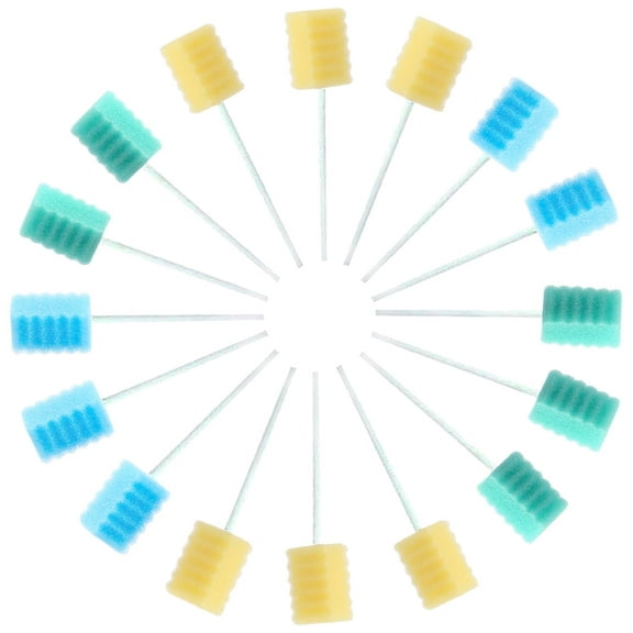 Oral Care Swabs Disposable 300 Pcs Each Individually Wrapped Packing Green Blue Yellow Mixed Three Color Dental Sponge Soft Swabsticks Unflavored for Mouth & Gum Cleaning Soft Foam Tip oral swabs